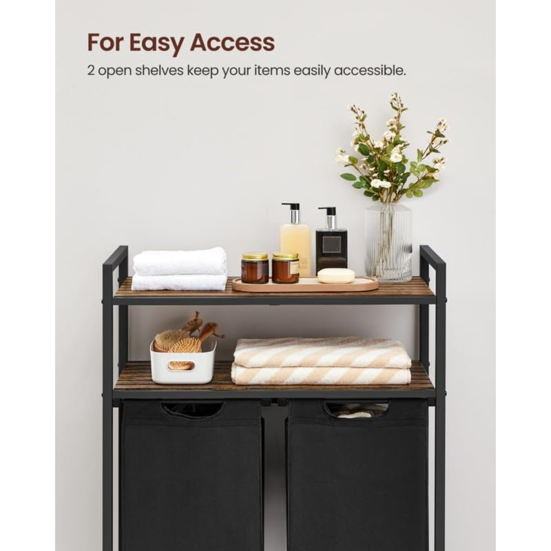Rustic Black and Brown 2-Shelf Kids Laundry Sorter