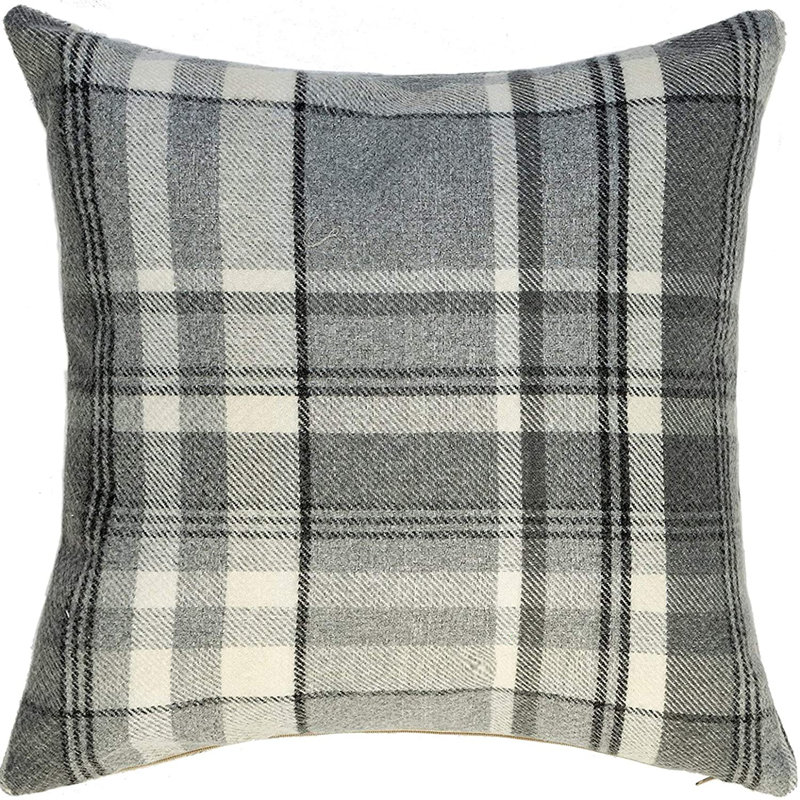 Plaid Wool Blend Reversible Pillow Cover, 23.62" x 23.62", Charcoal Gray