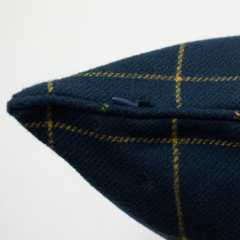 Plaid Square Cushion, Feathers, Navy