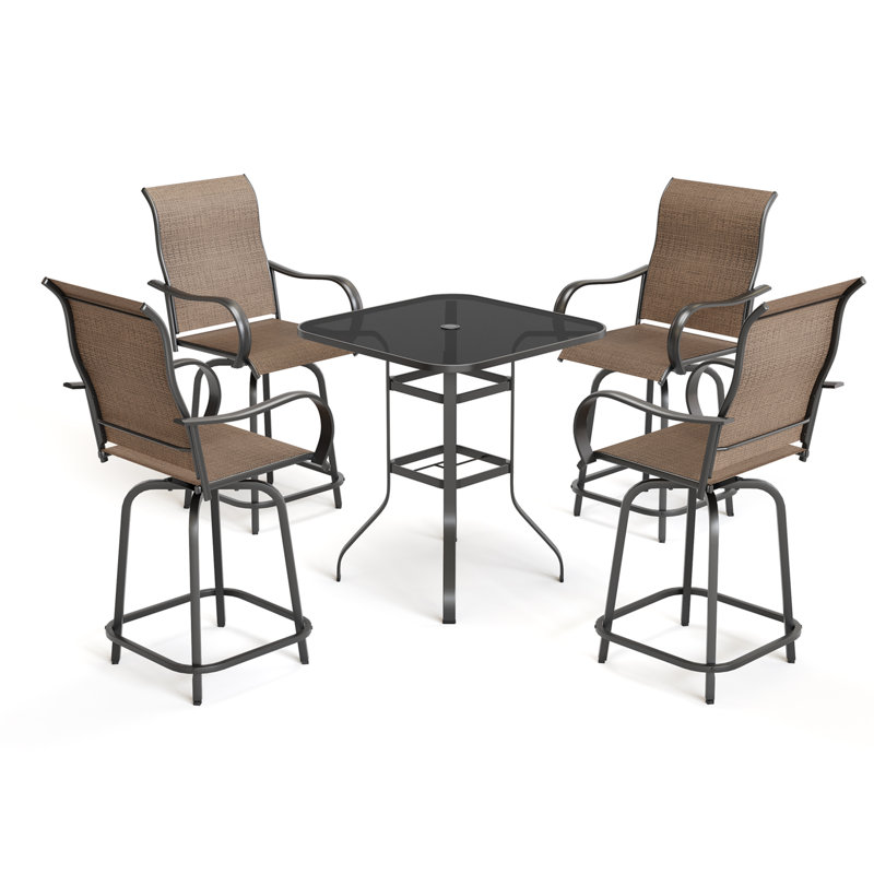 Alisande 4-Person Patio Height Barstool Bar Table Set, Brown