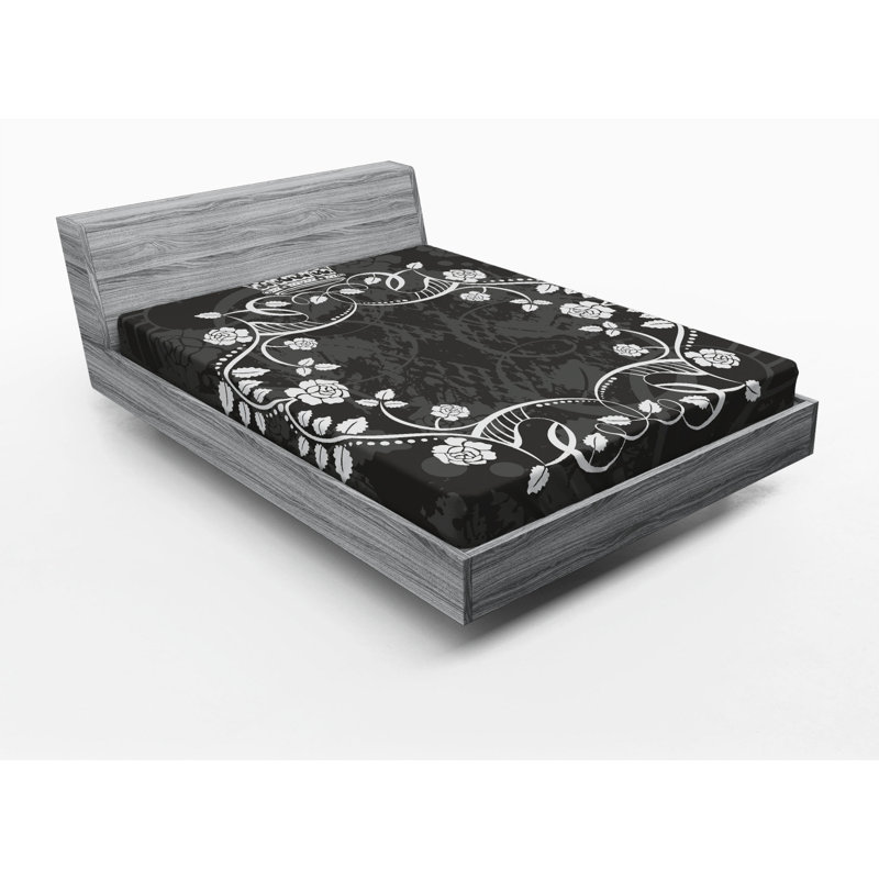 Microfiber Floral Fitted Sheet, Full Fitted Sheet, Black Floral 1