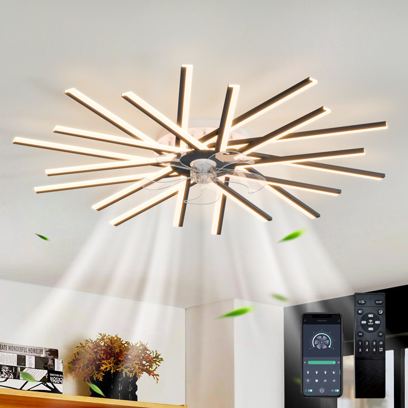 Hanke 44.9'' Dimmable Reversible Ceiling Fan With LED Lights And Remote Control, Black