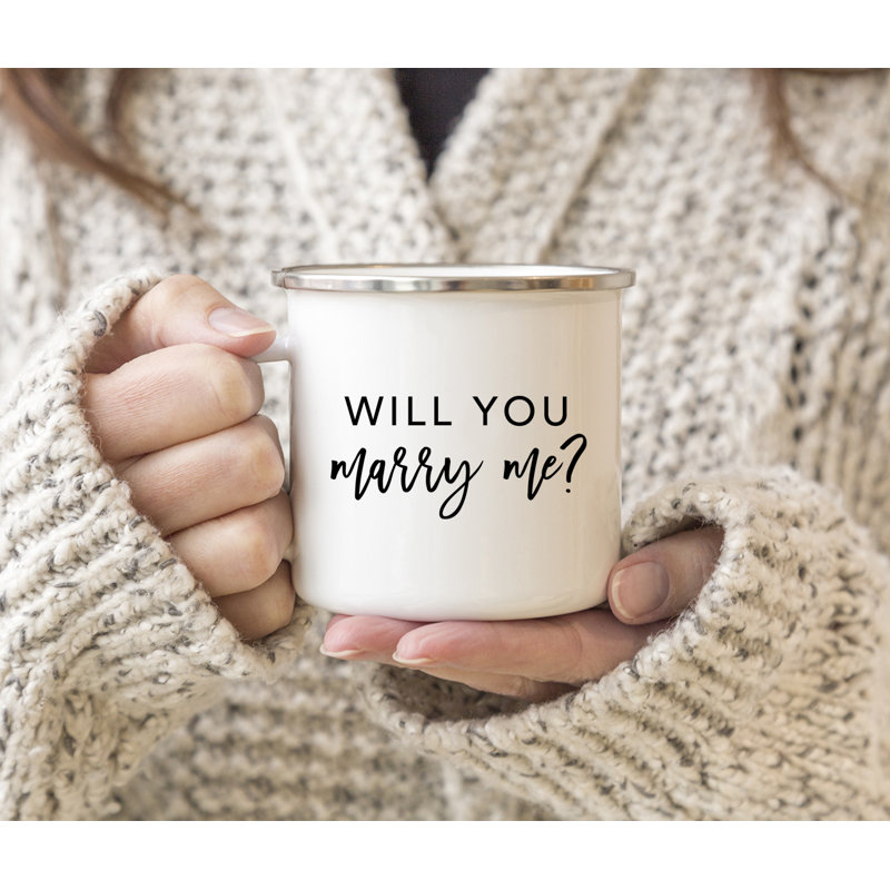 Cadeau de tasse de feu de camp en acier inoxydable, «Will You Marry Me», paquet de 1, fiançailles en métal émaillé à l'extérieur