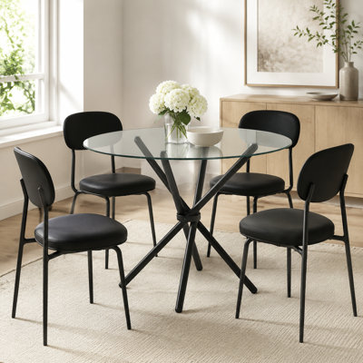 36.6" Modern Round Tempered Glass Dining Table