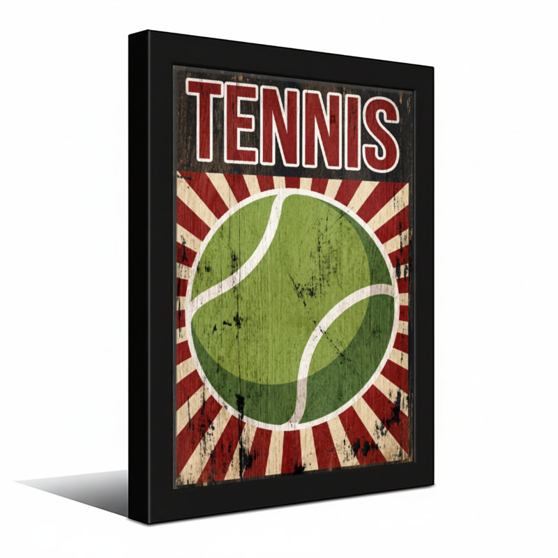 Impression de style rétro de style balle de tennis tendance, H 16 po x l 24 po, Toile tendue, Ne s’applique pas