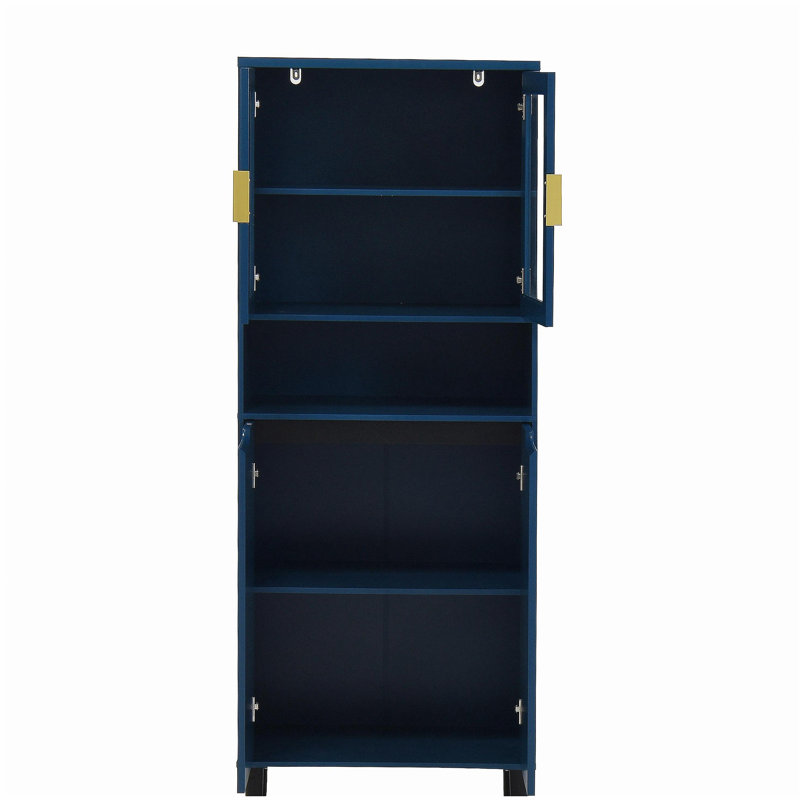 Bibliothèque de rangement haute avec porte en verre mat avec tablettes réglables, 4 armoires en panneau de fibres à densité moyenne, convenant au salon ou à la chambre à coucher