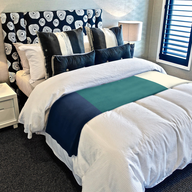 Quilted Throw Blanket, 52.5" W x 62.5" L, Navy Blue/Green/Cream
