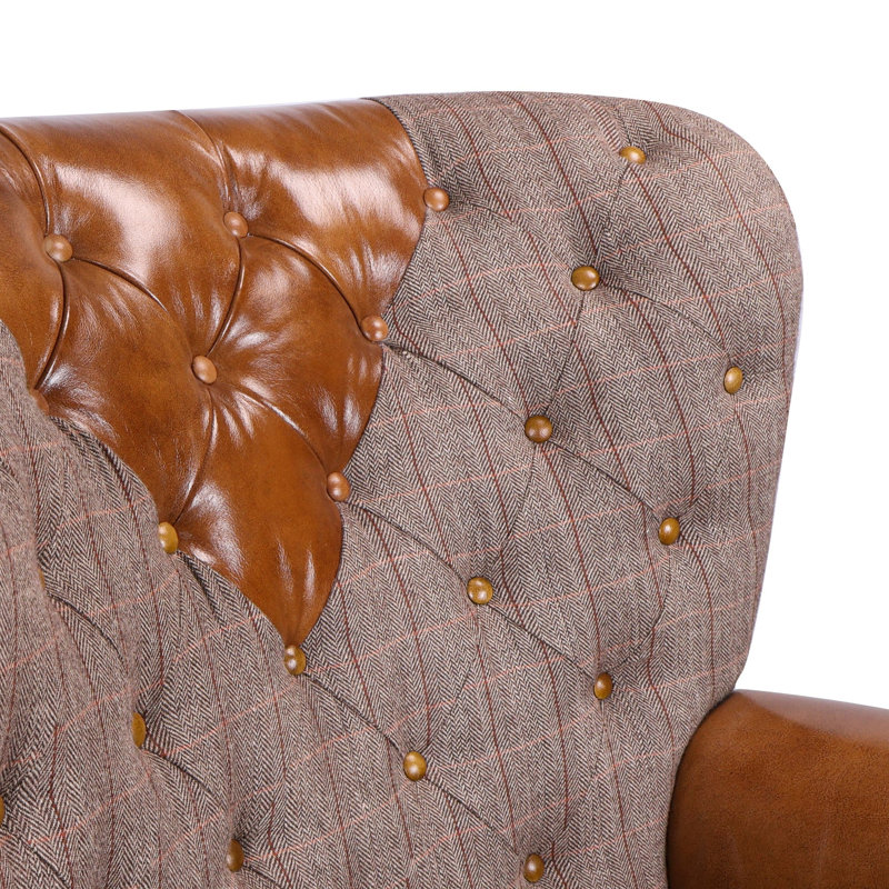 Genuine Leather Upholstered Armchair in Brown