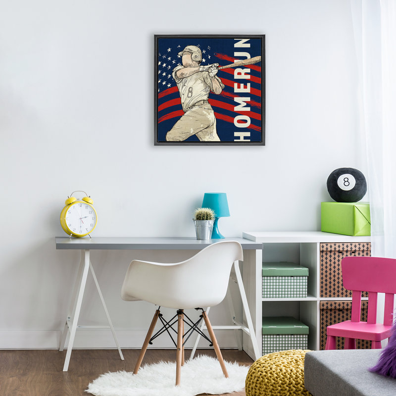 Cadre flottant Patriotic Home Run Baseballer, design par LightBoxJournal, Cadre flottant noir de jais, H 18 po x l 18 po