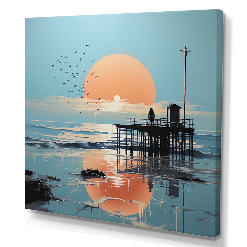 Pier Lone Pier Papercut II - Nautical & Beach Canvas Art Print, H 30 po x l 30 po x P 1 po, Toile tendue