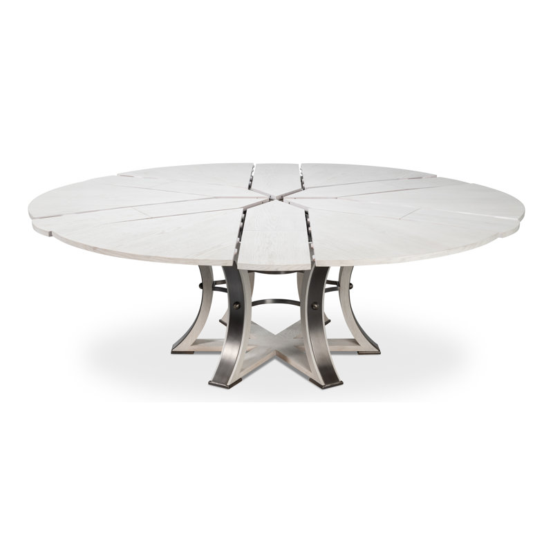Tower Round Solid Oak Dining Table, Working White/Hammered