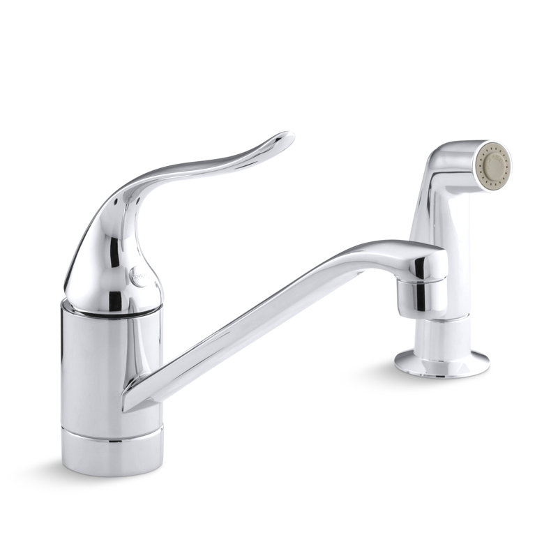 Coralais Two-Hole Kitchen Sink Faucet with 8-1/2" Spout, Matching Finish Side-Spray and Lever Handle, Polished Chrome