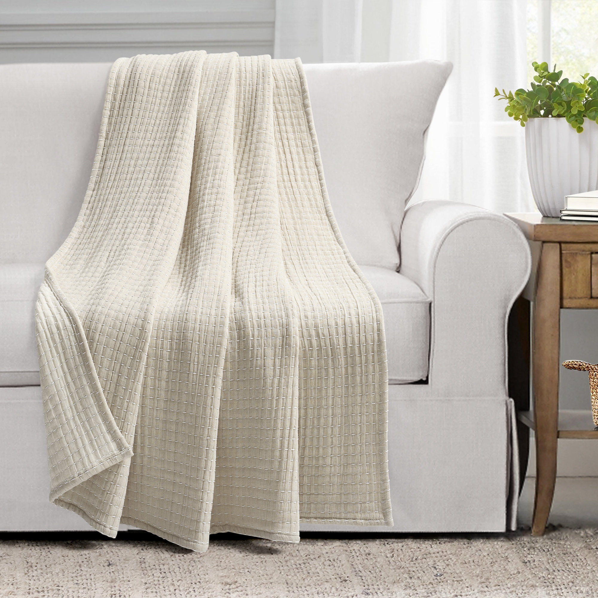 Windcrest Cotton Hand Woven Throw Blanket, Irovy