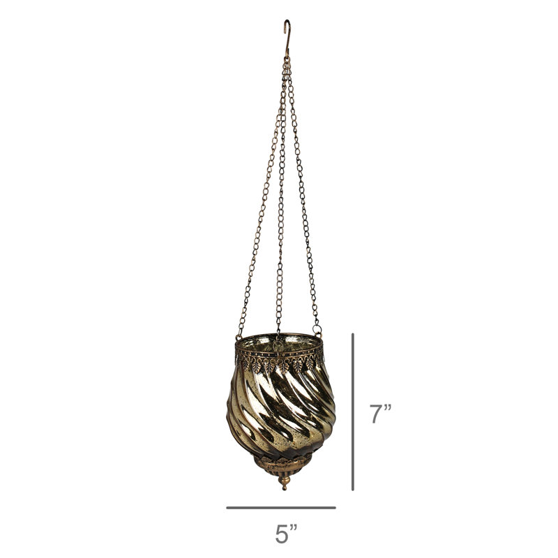 Lanterne suspendue Fès, verre, chaîne, Or, H 5 po x l 4 po x P 4 po
