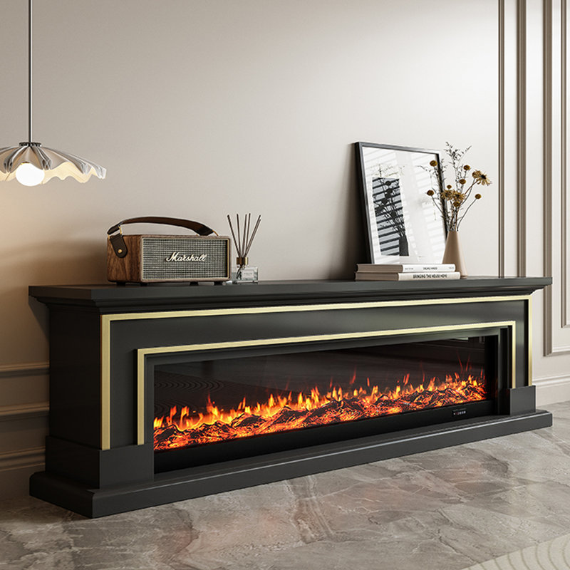 Black Solid  Wood TV Cabinet Fireplace, 27.56” H x 78.74” W x 12.6” D, Black