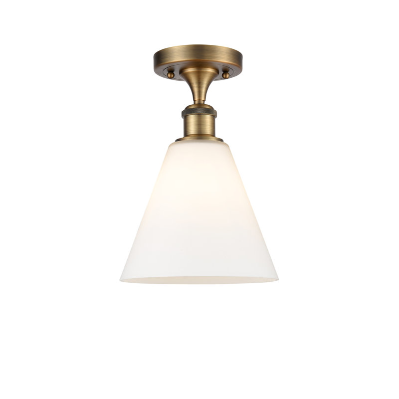 Plafonnier semi-encastré 1 lumière, Blanc mat, H 11,75 po x l 8 po x P 8 po, Laiton brossé