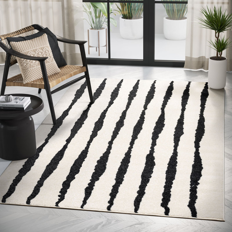 Tapis rayé noir Zofia, Rectangle 4 pi x 6 pi
