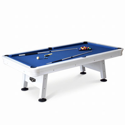 Table de billard extérieure Hathaway Alpine de 8 pi avec structure en aluminium et feutre imperméable et résistant aux rayons UV - blanc inclus