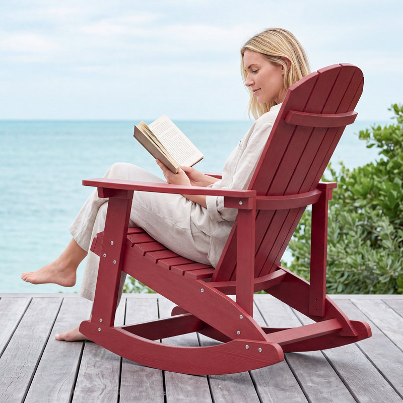 Attikus Outdoor Rocking Chair, All-Weather Patio Rocker Chair with Wide Armrests & High Backrest, Set of 1