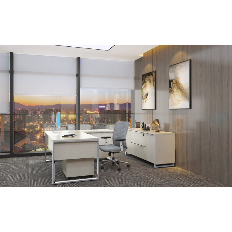 Maysey Writing Desk with Power Outlet, 28.7" H x 47.2" W x 23.6" D, White/Silver