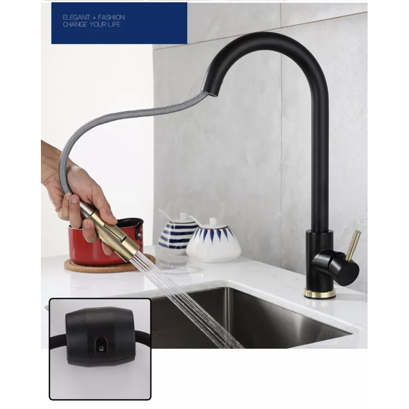 AvaMalis Pull Out Touch Kitchen Faucet, Black/Gold