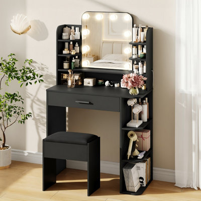 Narien Makeup Vanity With LED Lighted Mirror & Power Outlet for Bedroom