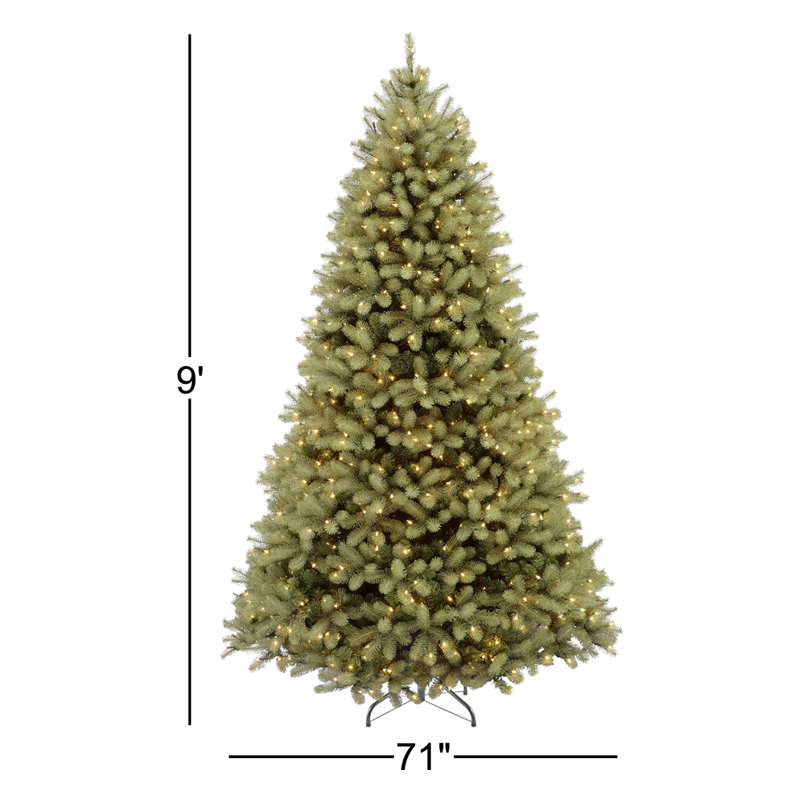 Downswept Douglas 10" Green Fir Artificial Christmas Tree with 1000 LED Multi Lights and Stand, 9' H x 71" W, Pre-Lit