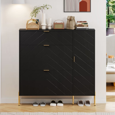 MDF Shoe Storage Cabinet With Flip-Up Drawers And Shelves