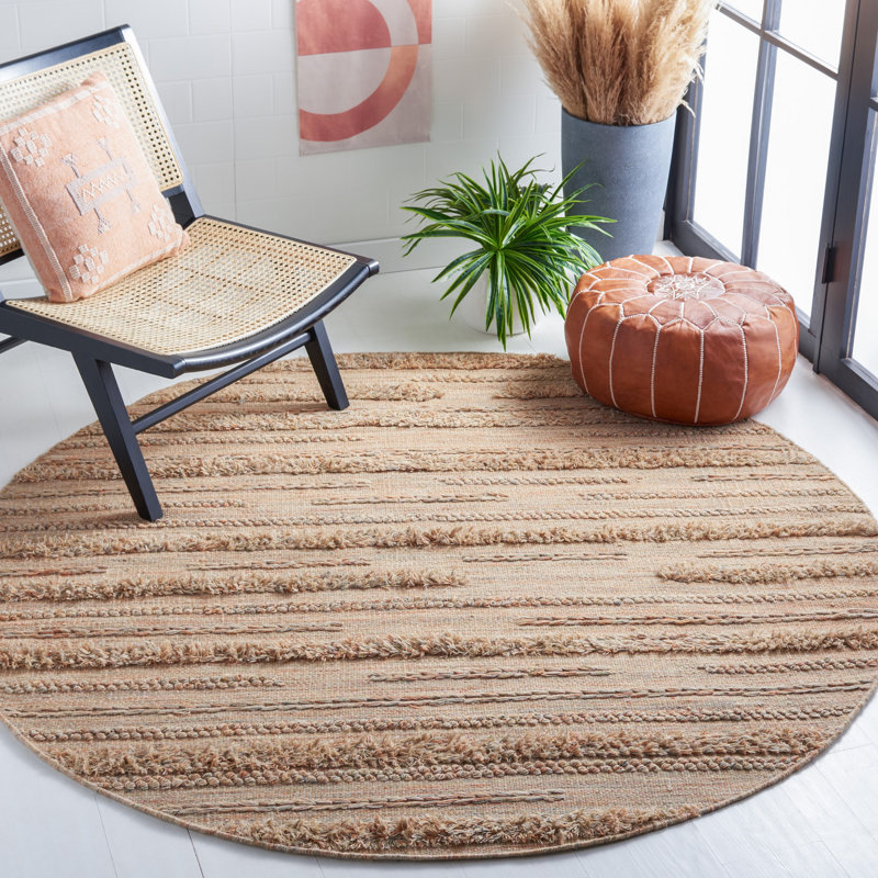 Hartzler Handmade Flatweave Beige/Orange Area Rug, Round 6'