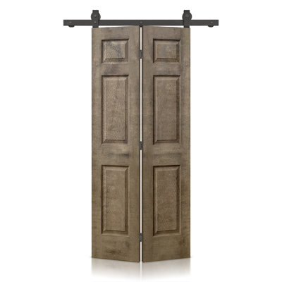 Porte de grange pliante à panneaux en panneau de fibres à densité moyenne avec ensemble de quincaillerie d'installation