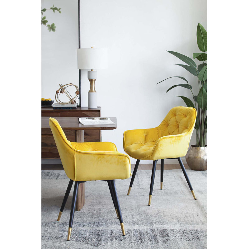 18'' H Tufted Velvet Armchair, Yellow