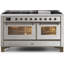 ILVE UM15FDNS3BGG Majestic II 60 inch Dual Fuel Range with 9 Burners, Griddle (Natural Gas, Triple Glass Door, Blue Grey, Brass)-1199178768-1199178804