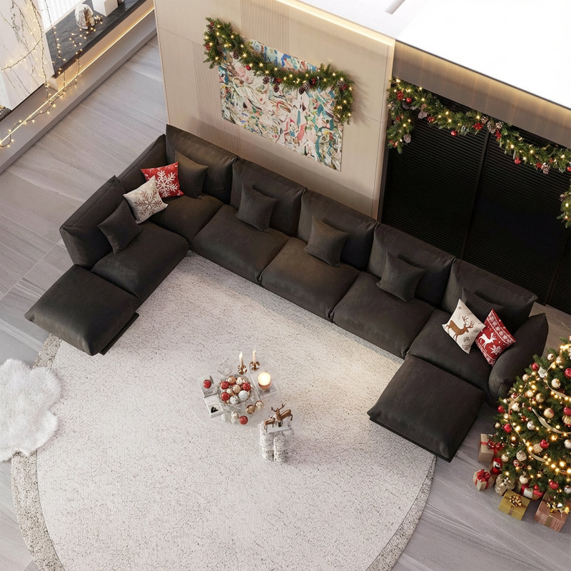 Canapé modulaire en chenille 8 pièces Cloud avec repose-pieds, canapé-lit modulaire réversible en tissu doux pour le salon, la chambre à coucher et le bureau
