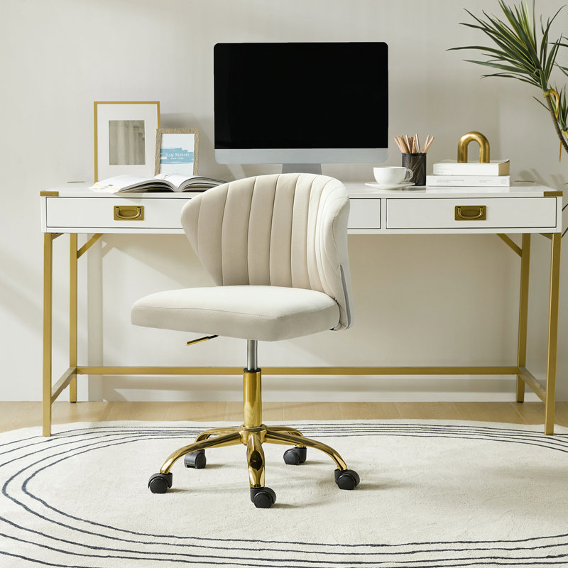 Petillo Swivel Velvet Office Task Chair with Adjustable Height and Padded Cushion, Tan