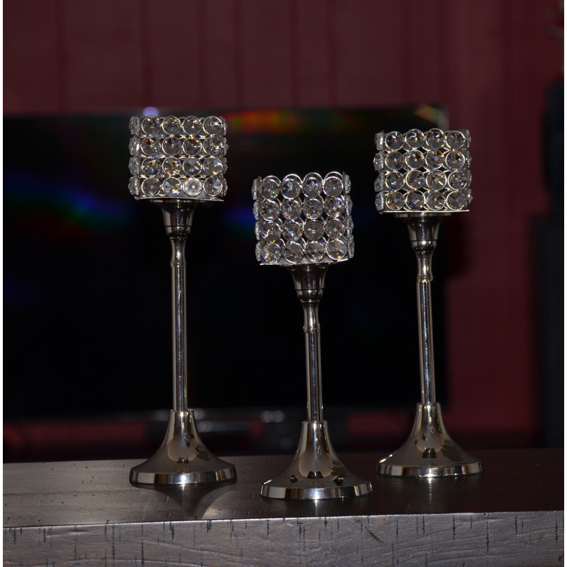 Ensemble de porte-photophore en métal 3 pièces crystal
