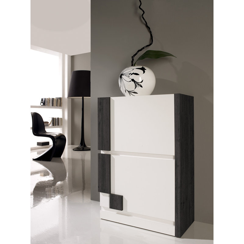 16 Pair Shoe Storage Cabinet, White/Black