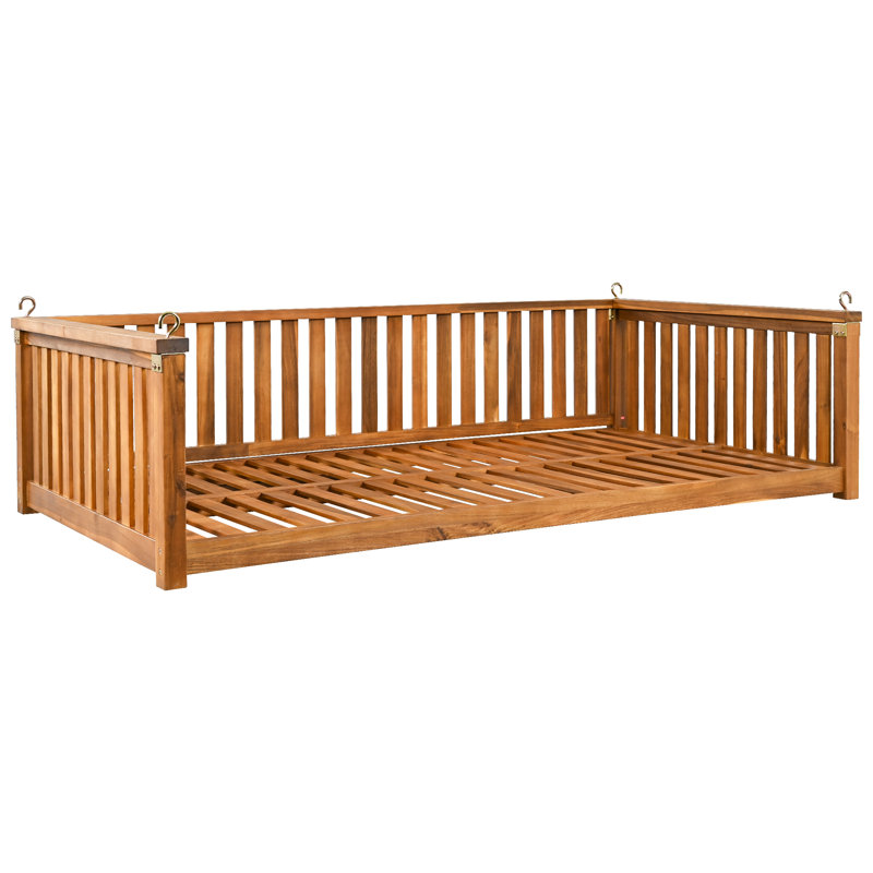 Lit simple à balançoire pour véranda avec cordes de suspension et conception sécuritaire en pente pour jardin dans la cour, noir