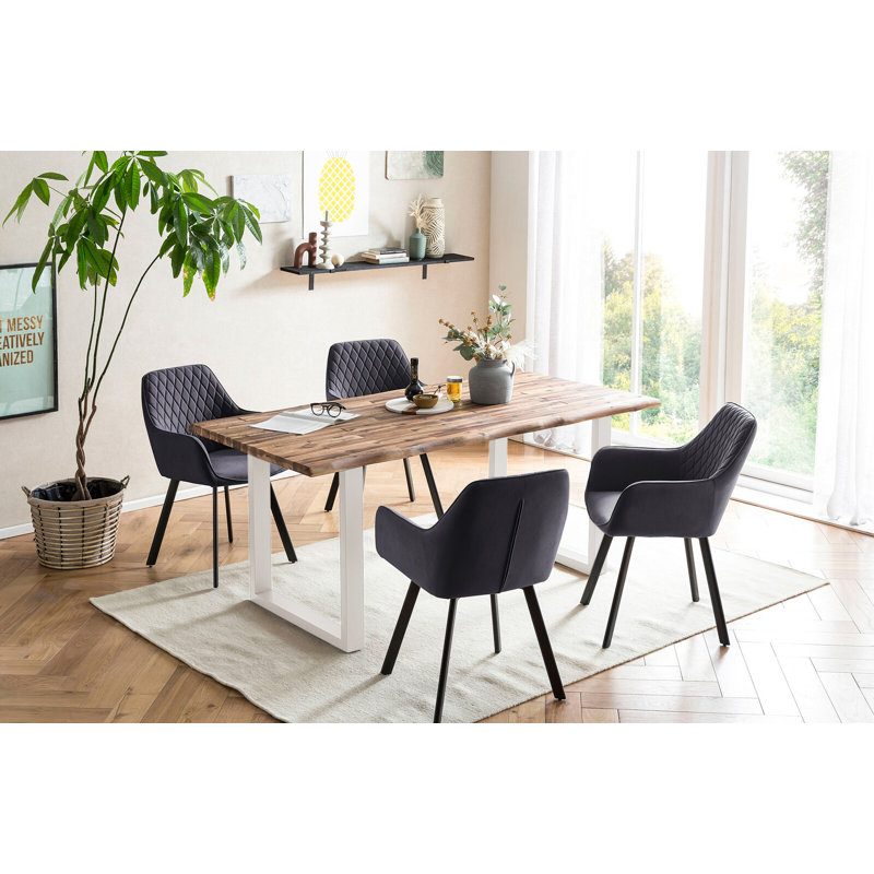 4 - Person Dining Set, Natural/White/Gray/Black, 75cm H x 180cm W x 90cm D, Black/White/Gray/Natural