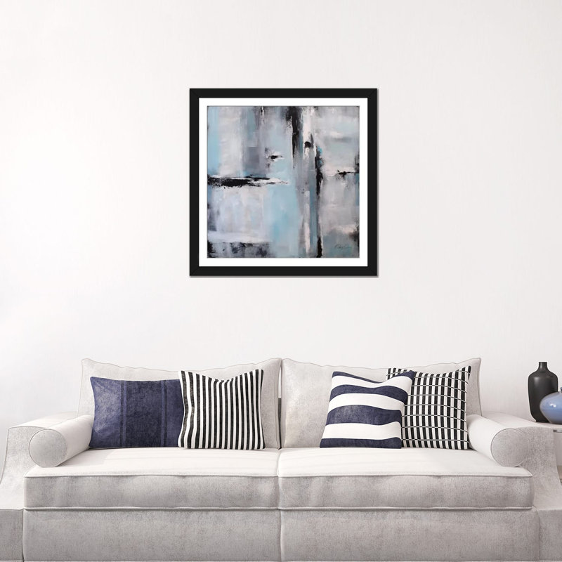 «Rain», reproduction sur toile, H 16 po x l 16 po x P 1 po, Papier beaux-arts encadré noir, Blanc