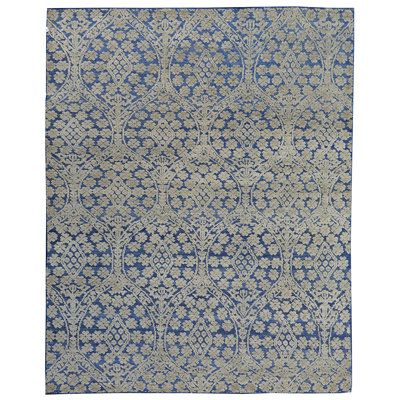 Wool Damask Area Rug in Blue
