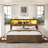 Farmhouse King Size Bed Frame With 51" Tall Storage Headboard & 4 Drawers, Wooden Bed Frame King Size with LED Light, Charging Station, No Spring Needed-12953378-12953376