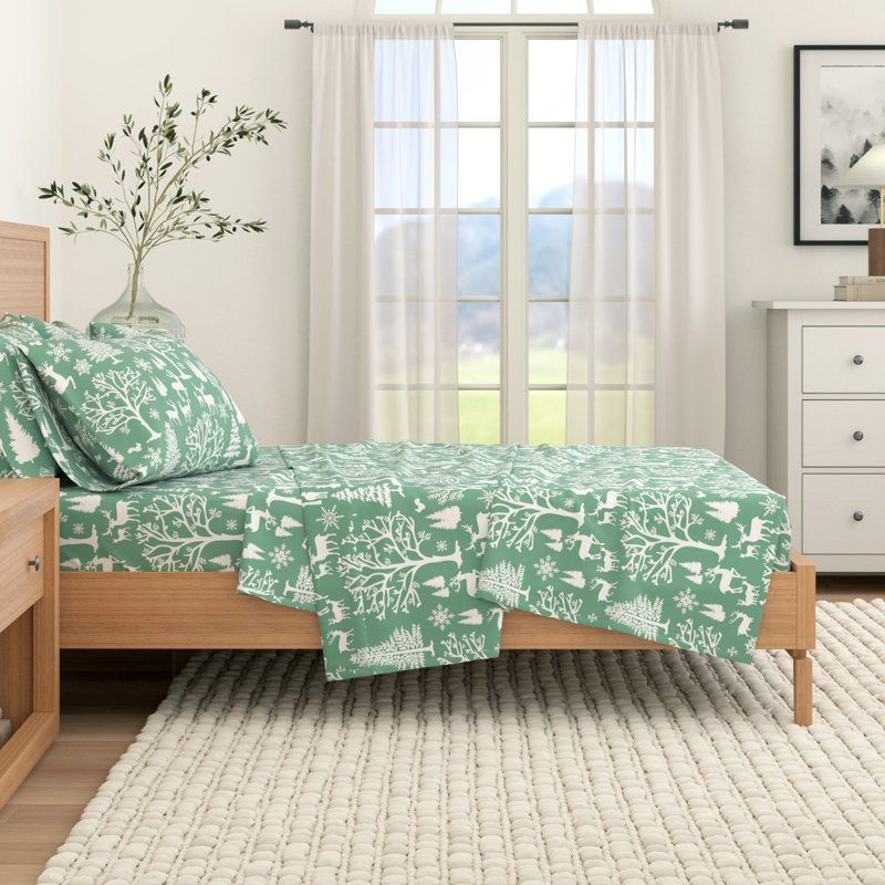 100% Turkish Cotton Flannel Solid & Plaid Sheet Sets, Twin with 1 Pillowcase, Santa Joy