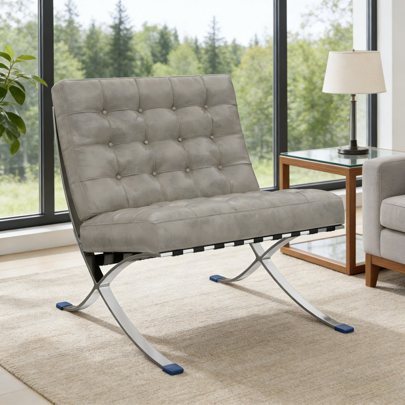 Chaise longue en cuir PU moderne avec pieds en acier inoxydable poli, Gris