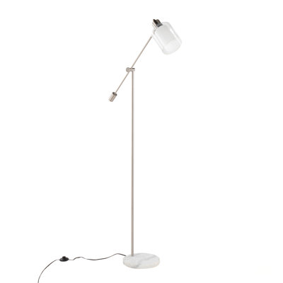 Marcel Contemporary Glam Floor Lamp With Marble Base, Nickel Frame, And Clear Frosted Glass Shade For Elegant Lighting