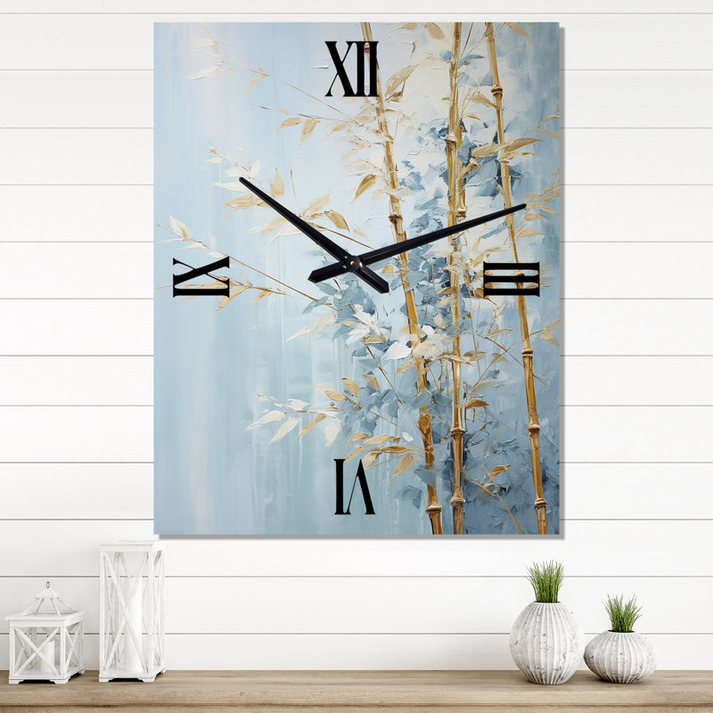 Horloge murale moderne en bambou doré et bleu, Médium
