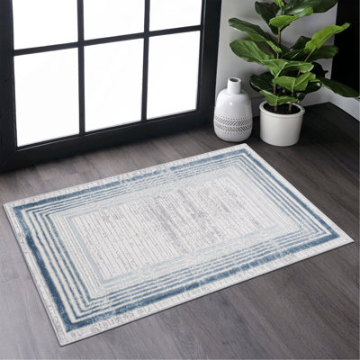 Tapis bleu / ivoire / bordé de style collection pour la chambre à coucher, la salle à manger, le bureau à domicile et le tapis résistant aux taches