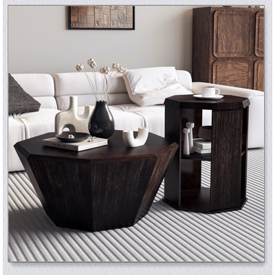 31.5 "Octagonal Rubber wood Set of Two Coffee Table, Coffee Table, Living Room