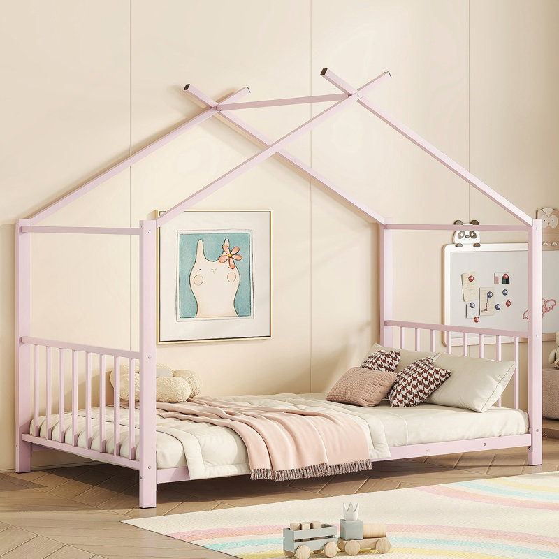 Metal House Bed, Pink 1