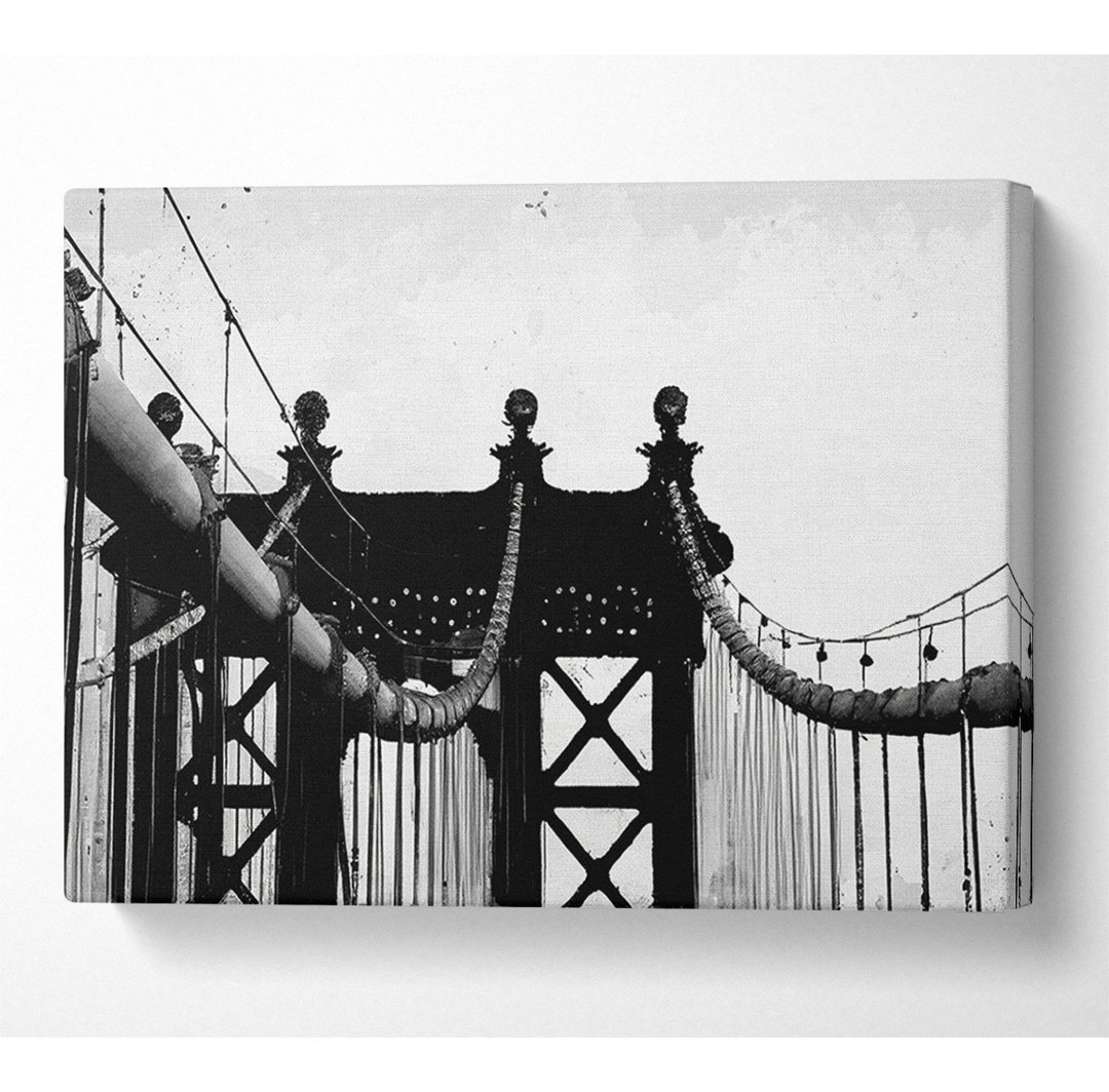 Brooklyn Bridge Nahaufnahme B N W - Leinwanddrucke auf Wrapped Canvas