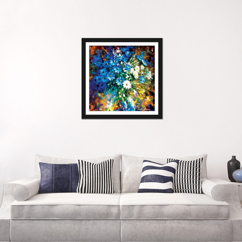 « bouqet of joie », reproduction d’art sur toile tendue, H 24 po x l 24 po x P 1 po, Papier d'art encadré noir, Blanc